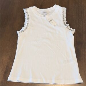 Maeve Ribbed Tank Top with Eyelet and Grommet Sleeve Detail